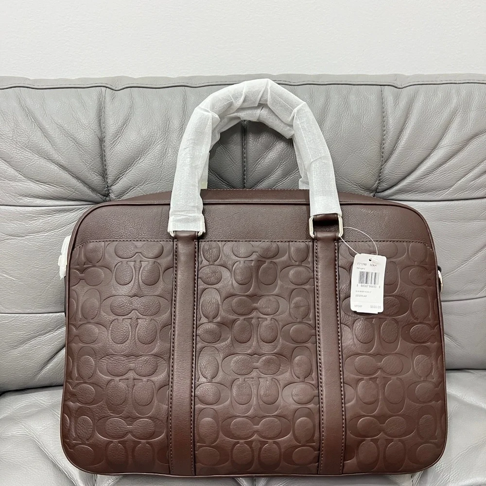 COACH Men SLIM BRIEF IN SIGNATURE MAHOGANY LEATHER F71798 - Picture 2 of 8